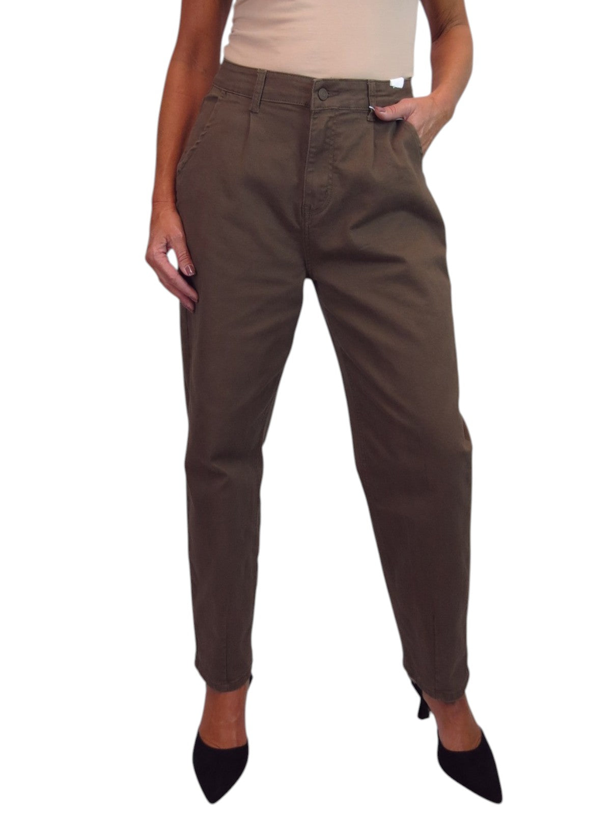 Womens Denim Balloon Barrel Leg Jeans Brown