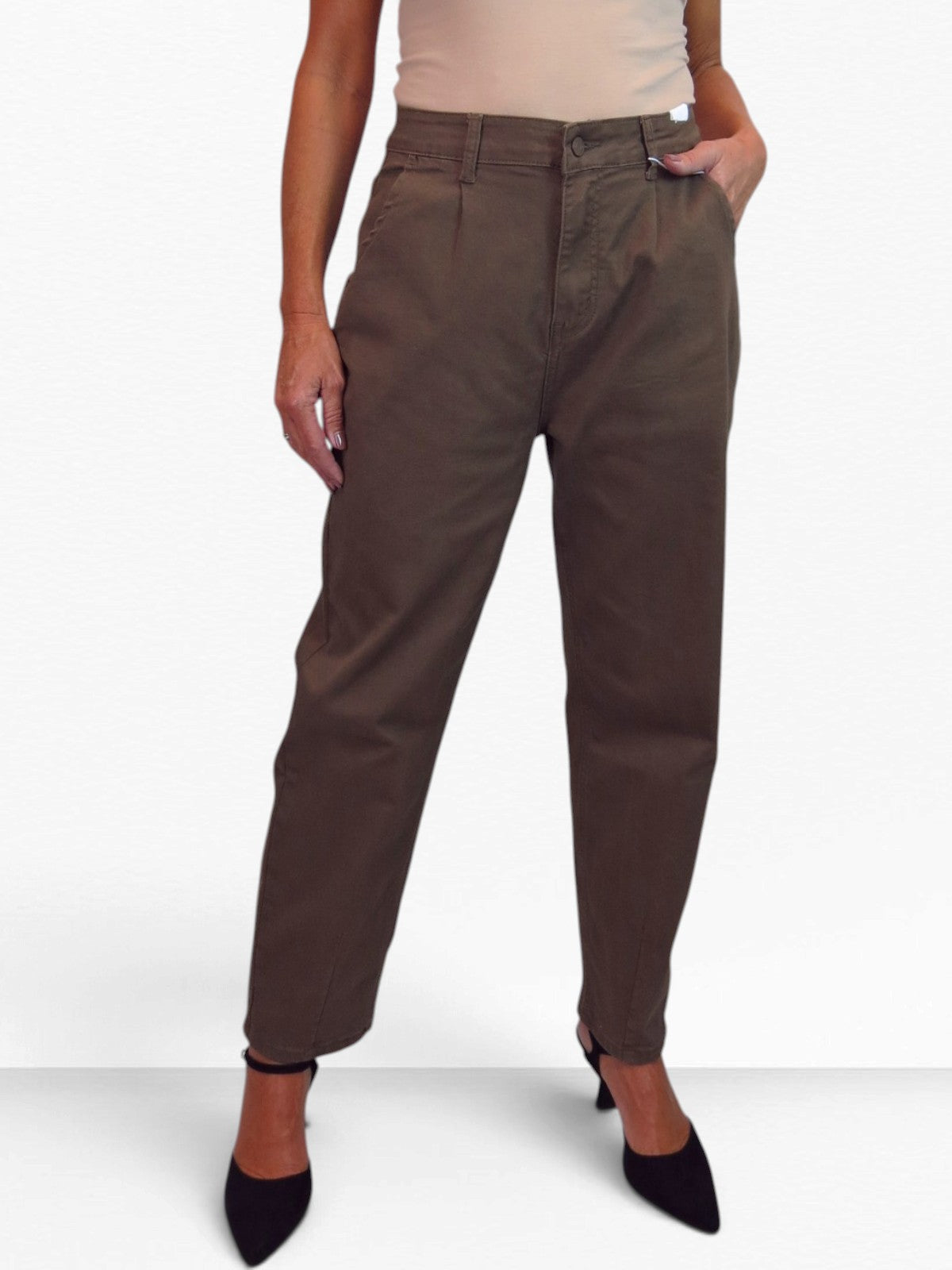 Womens Denim Balloon Barrel Leg Jeans Brown