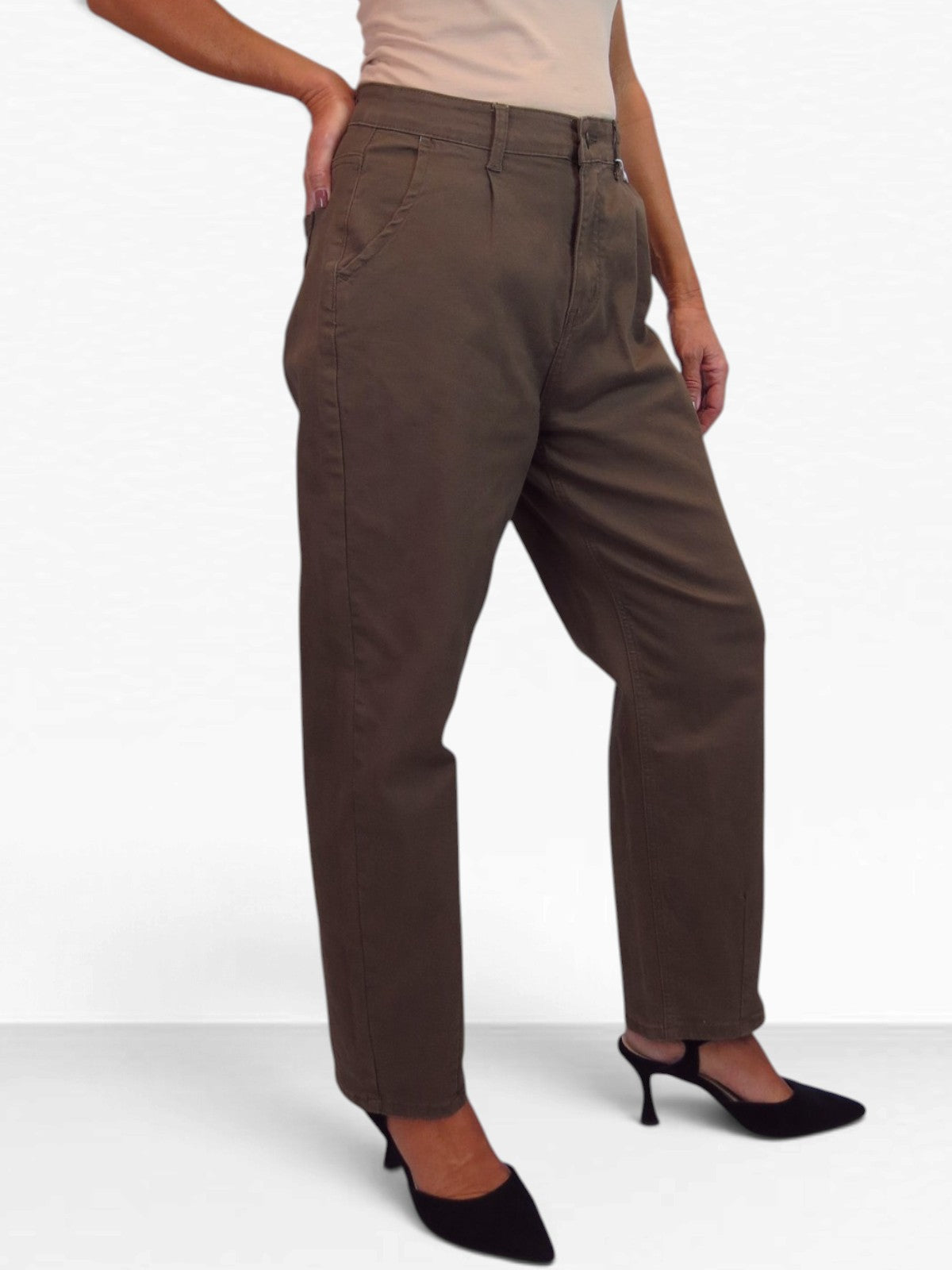 Womens Denim Balloon Barrel Leg Jeans Brown