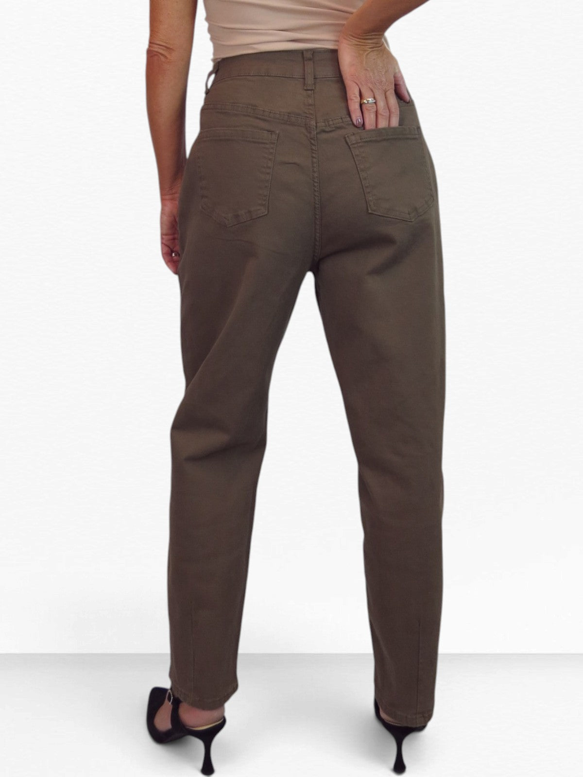 Womens Denim Balloon Barrel Leg Jeans Brown