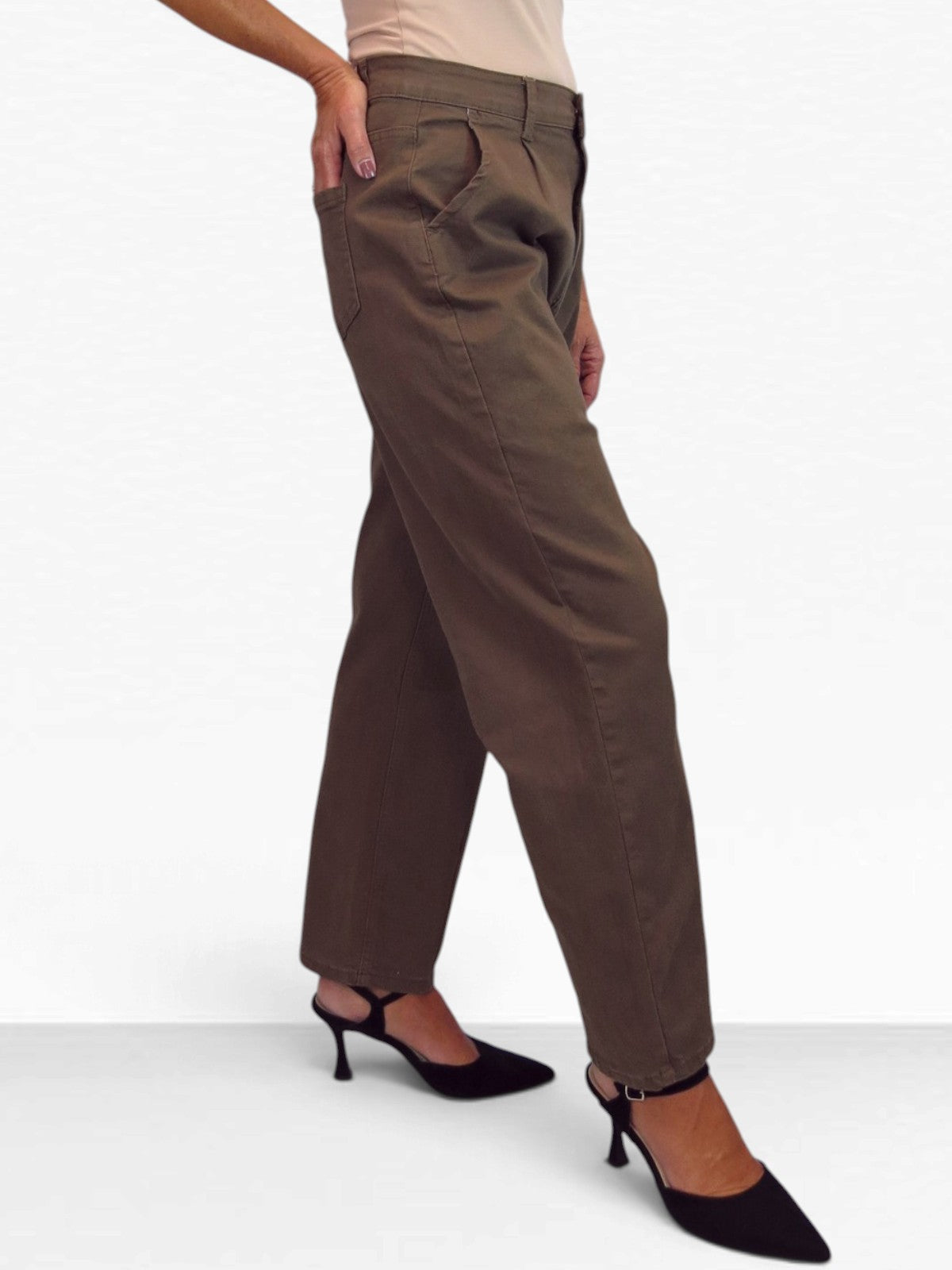 Womens Denim Balloon Barrel Leg Jeans Brown