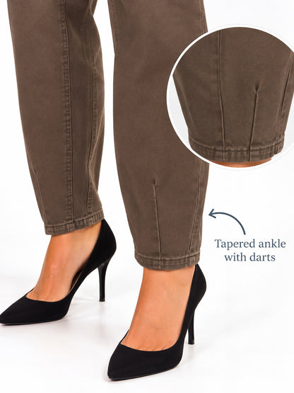 Womens Denim Balloon Barrel Leg Jeans Brown