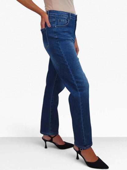 Womens High Waist Stretch Denim Straight Leg Jeans Blue