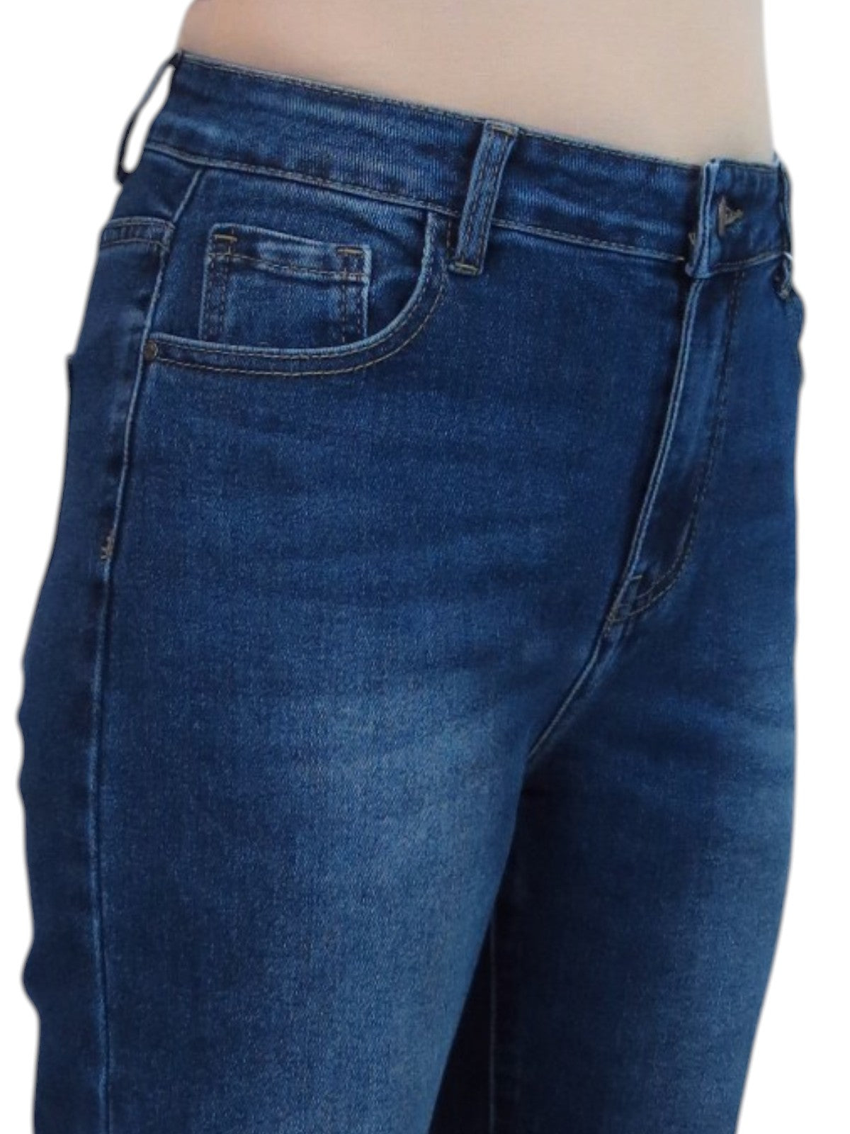 Womens High Waist Stretch Denim Straight Leg Jeans Blue