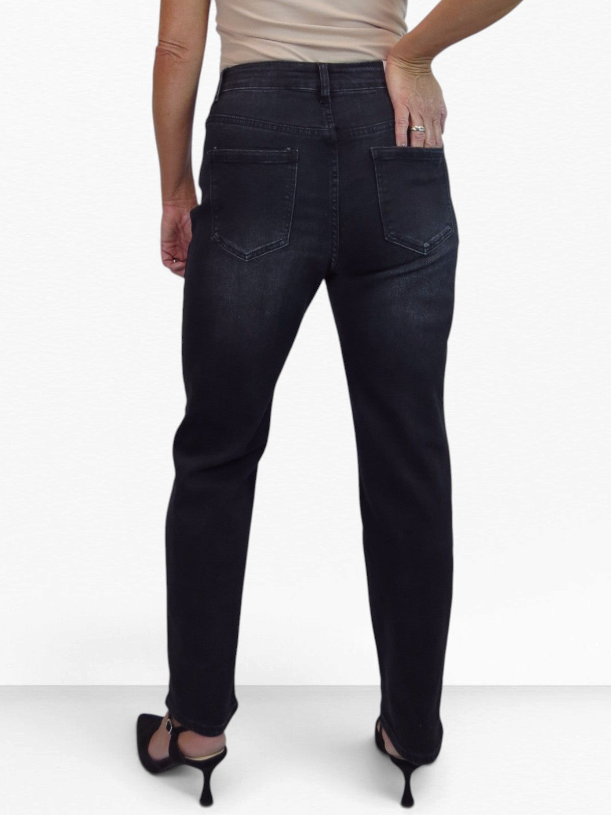 Womens High Waist Stretch Denim Straight Leg Jeans Black