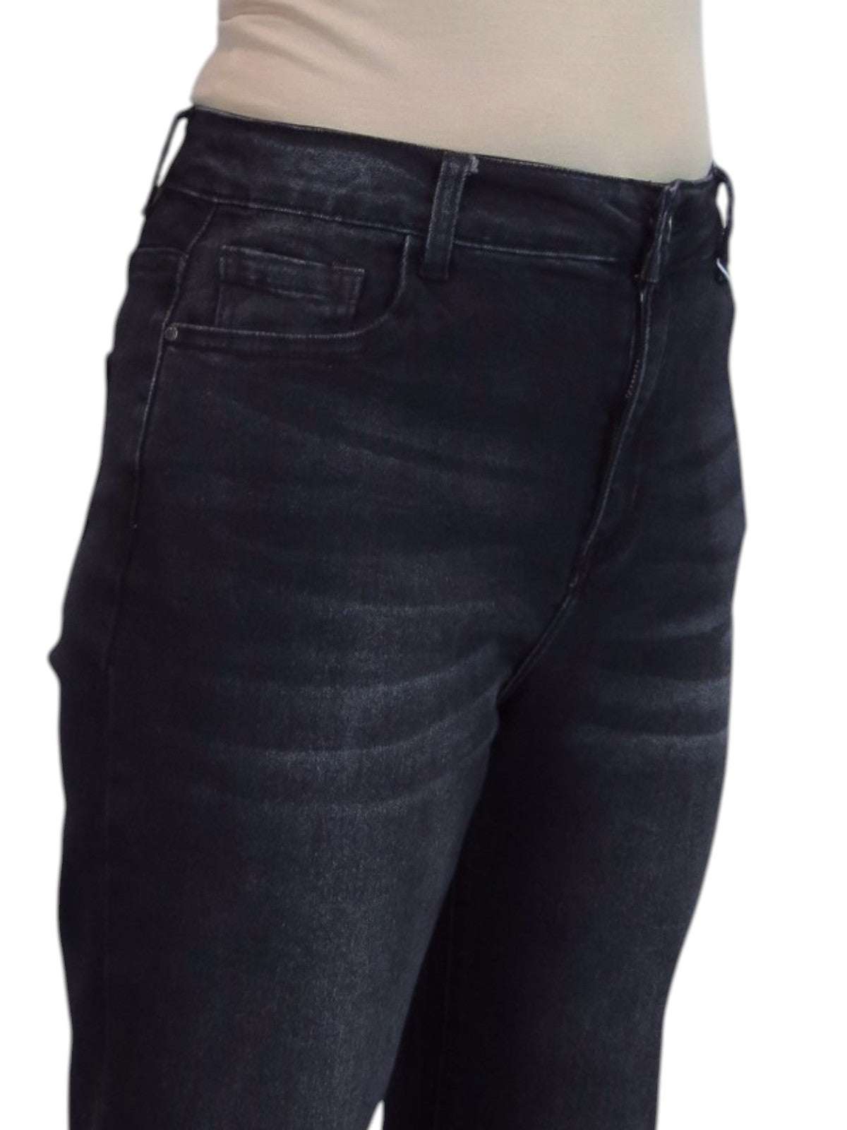 Womens High Waist Stretch Denim Straight Leg Jeans Black