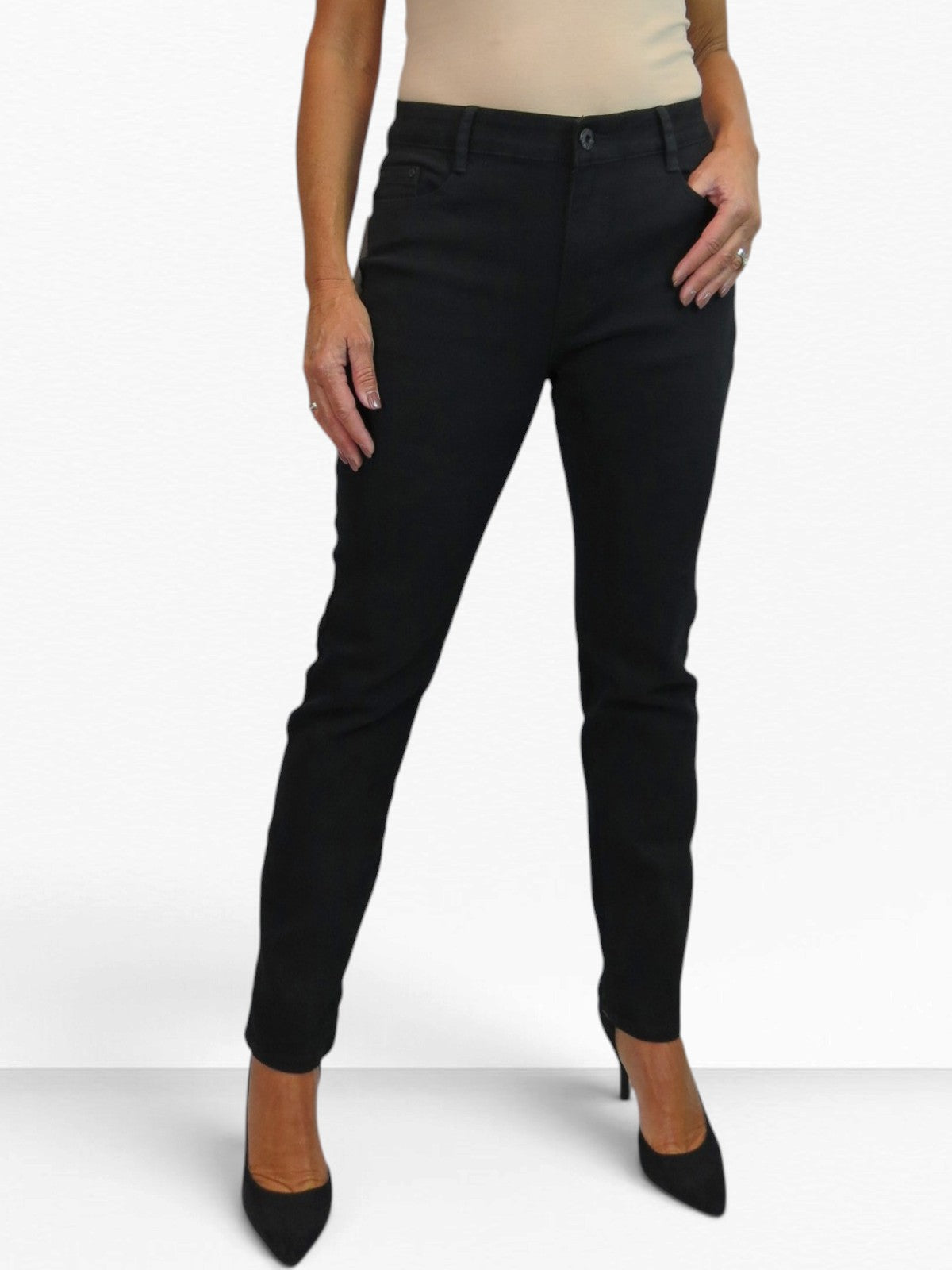 Womens High Waist Soft Stretch Slim Leg Jeans Black