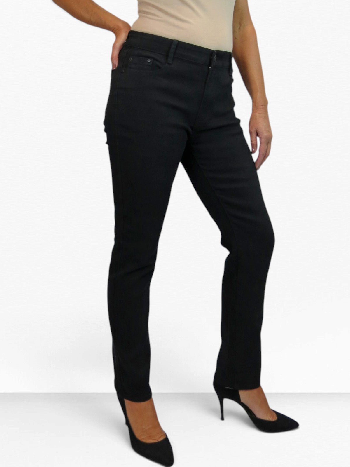 Womens High Waist Soft Stretch Slim Leg Jeans Black