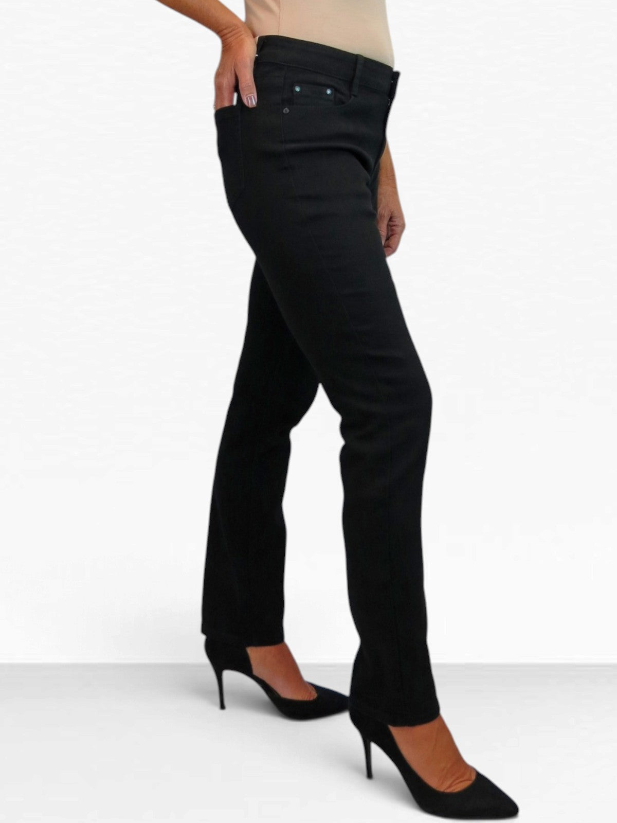 Womens High Waist Soft Stretch Slim Leg Jeans Black