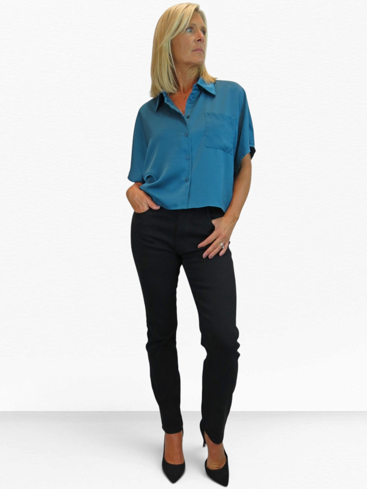 Womens High Waist Soft Stretch Slim Leg Jeans Black