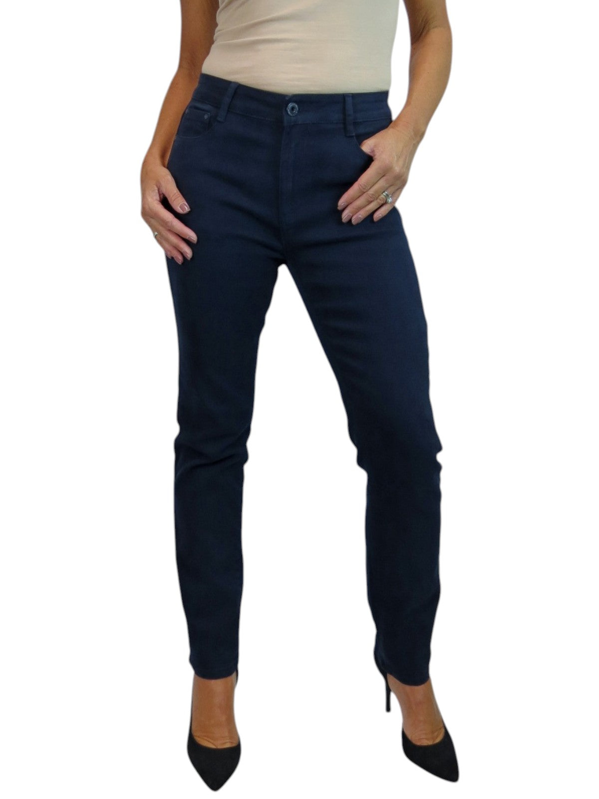 Womens High Waist Soft Stretch Slim Leg Jeans Navy Blue