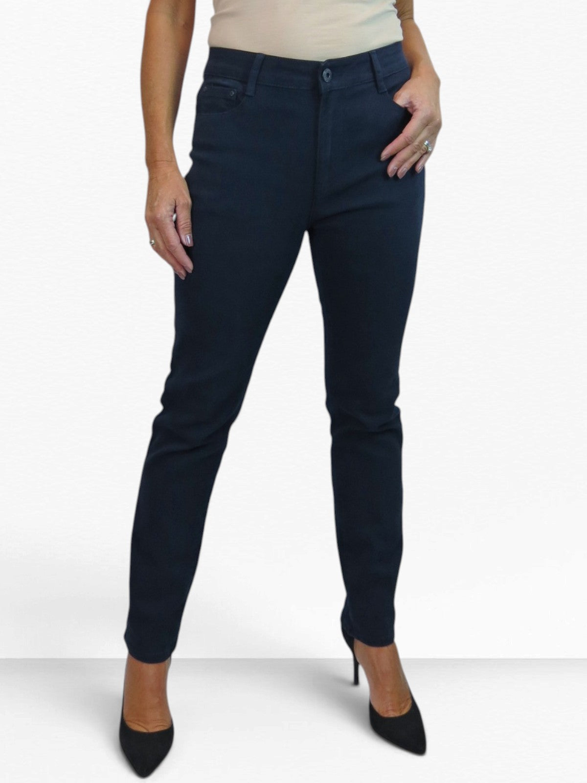 Womens High Waist Soft Stretch Slim Leg Jeans Navy Blue
