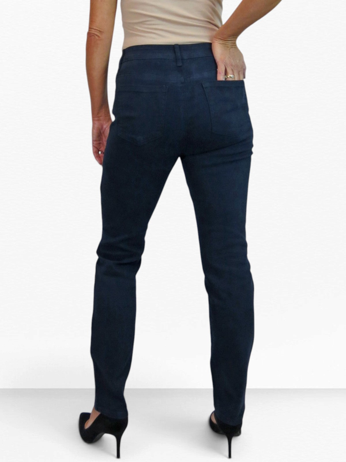 Womens High Waist Soft Stretch Slim Leg Jeans Navy Blue