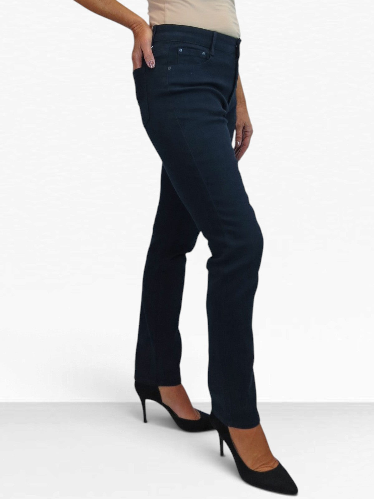 Womens High Waist Soft Stretch Slim Leg Jeans Navy Blue