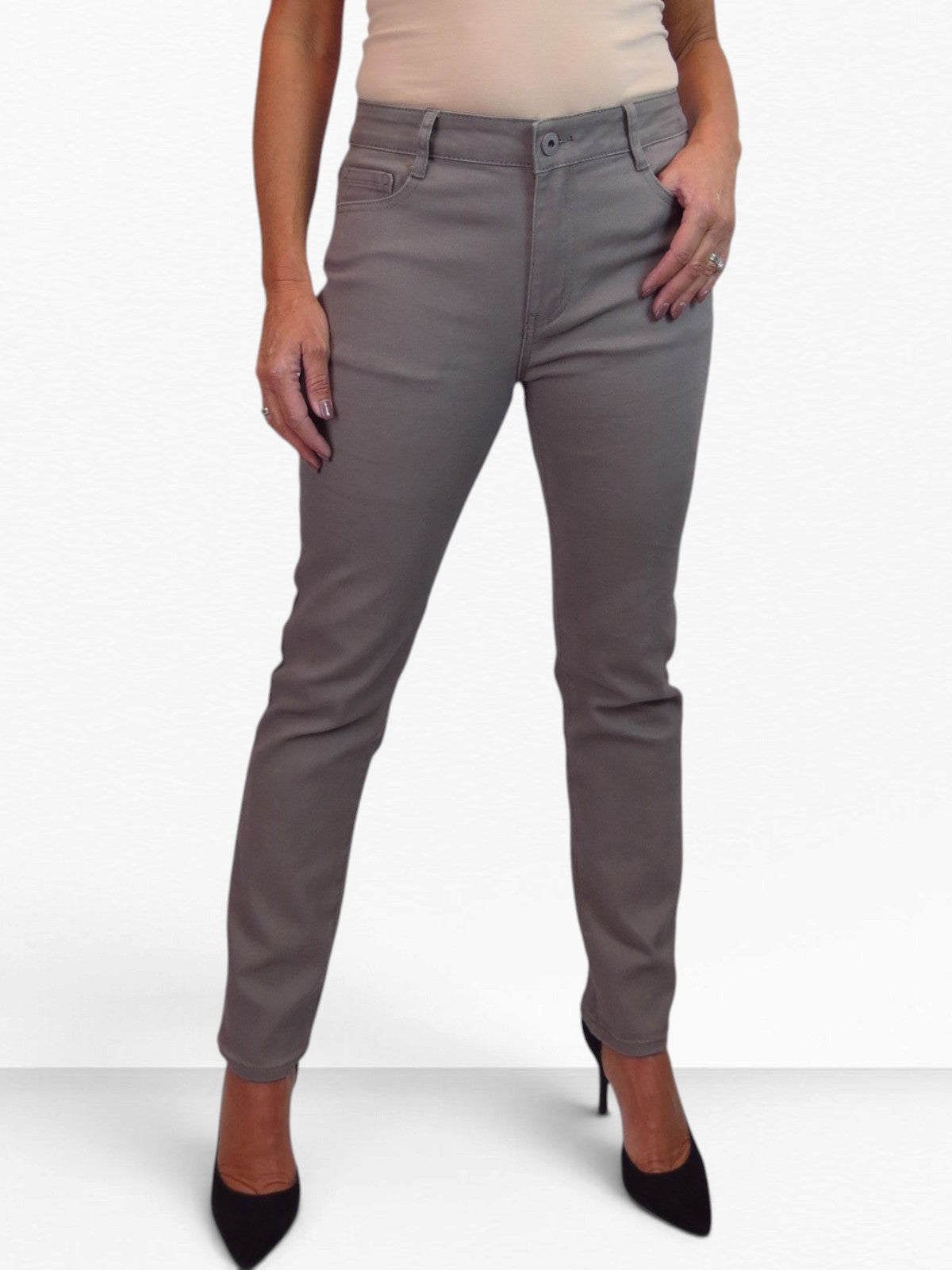 Womens High Waist Soft Stretch Slim Leg Jeans Brown