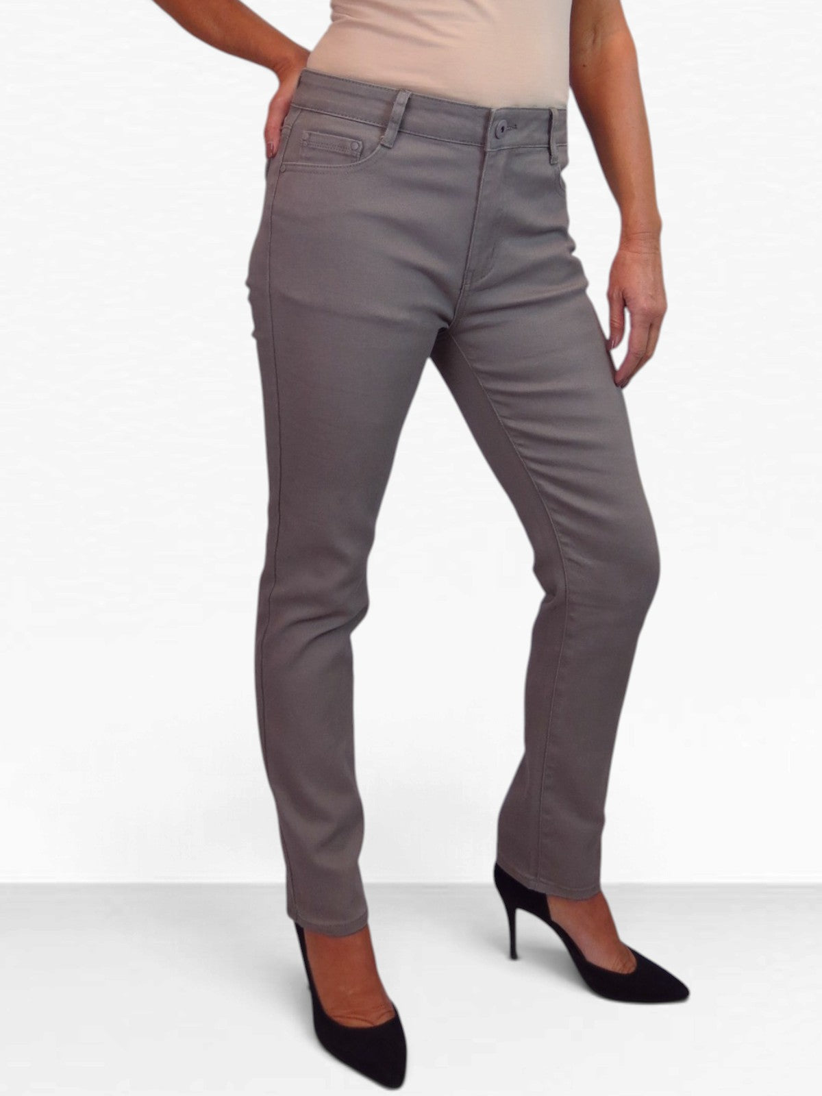 Womens High Waist Soft Stretch Slim Leg Jeans Brown