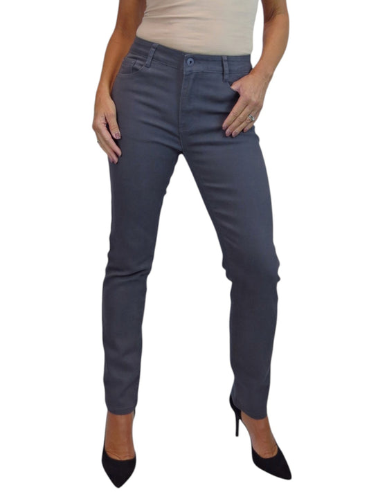 Womens High Waist Soft Stretch Slim Leg Jeans Grey