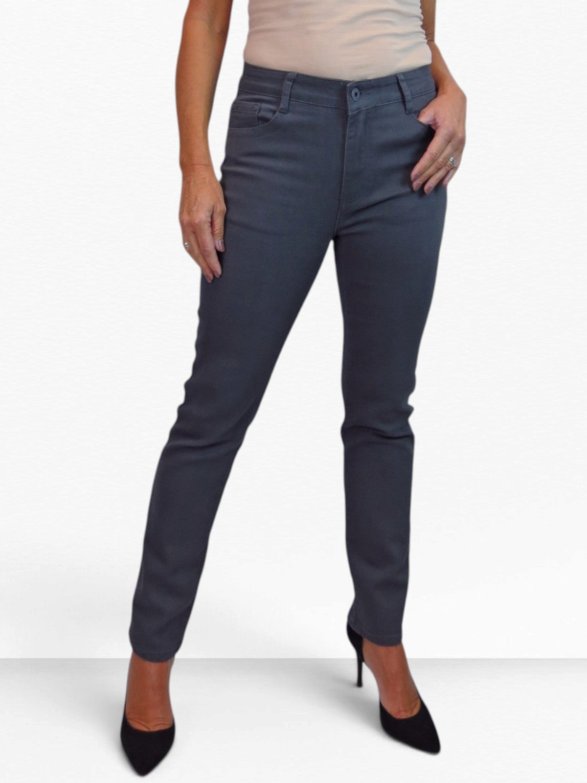 Womens High Waist Soft Stretch Slim Leg Jeans Grey