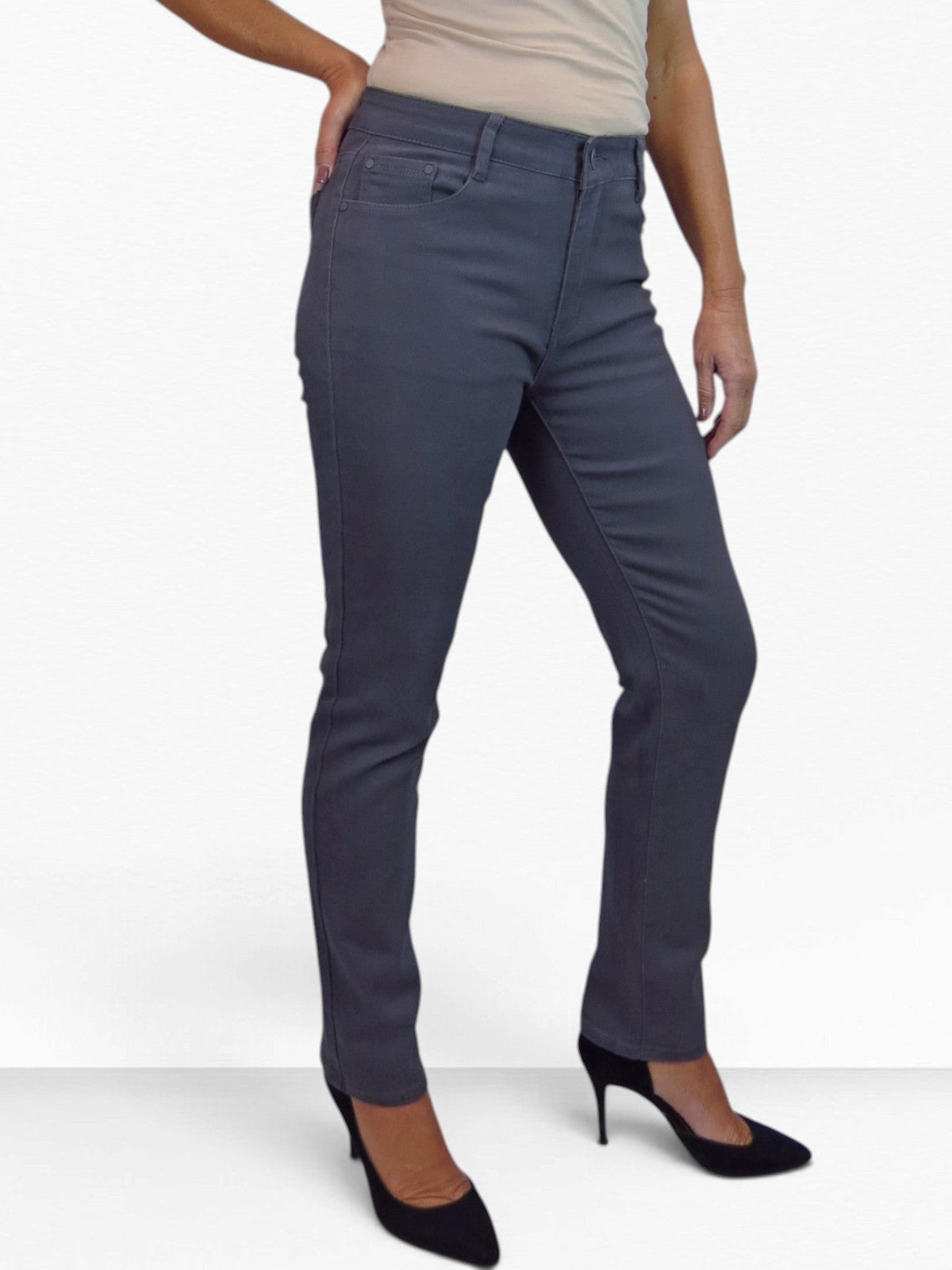 Womens High Waist Soft Stretch Slim Leg Jeans Grey