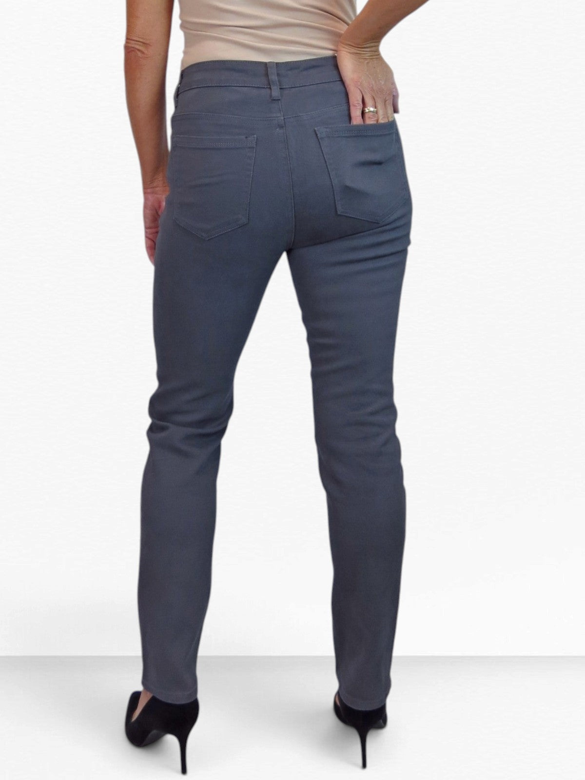 Womens High Waist Soft Stretch Slim Leg Jeans Grey
