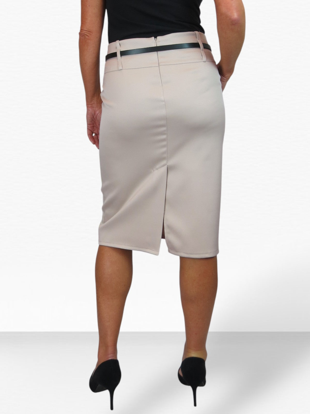 Satin Pencil Skirt Beige
