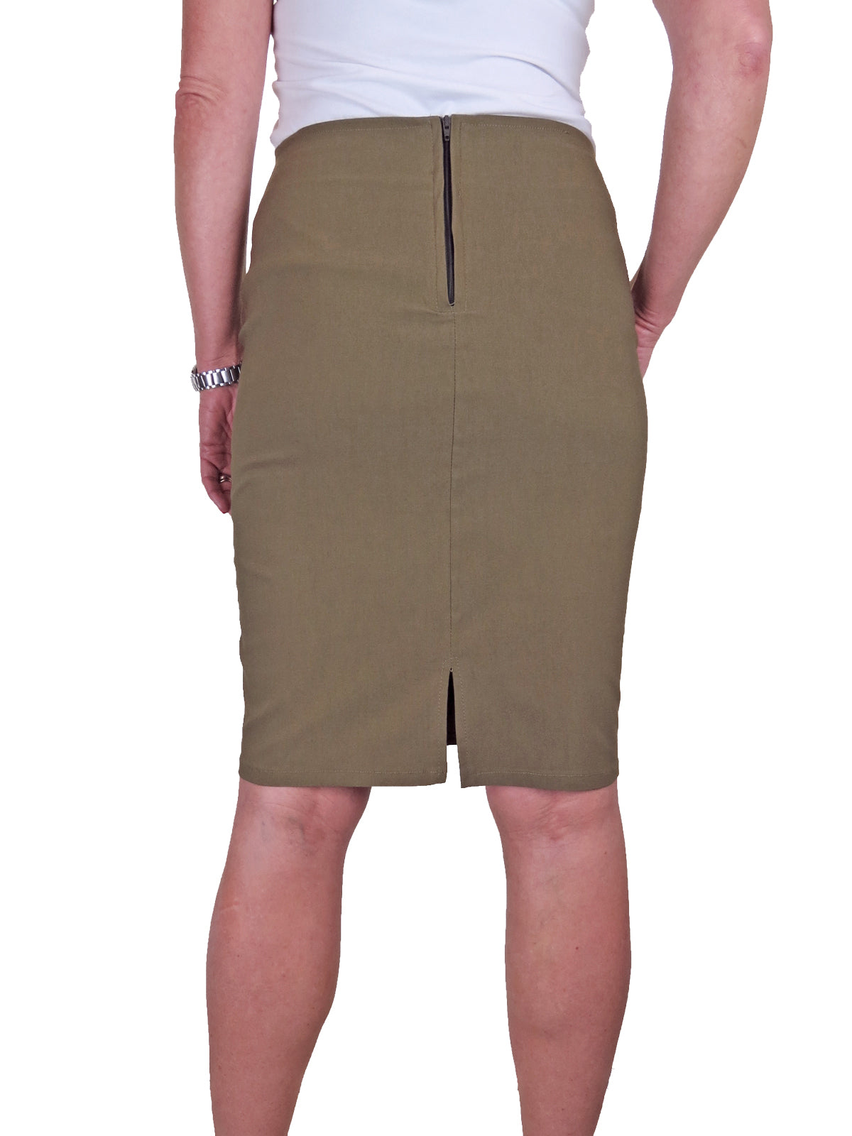 Stretch Bodycon Pencil Skirt Khaki Brown