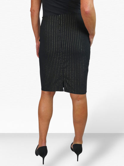 Stretch Bodycon Pencil Skirt Black With Gold Pinstripe