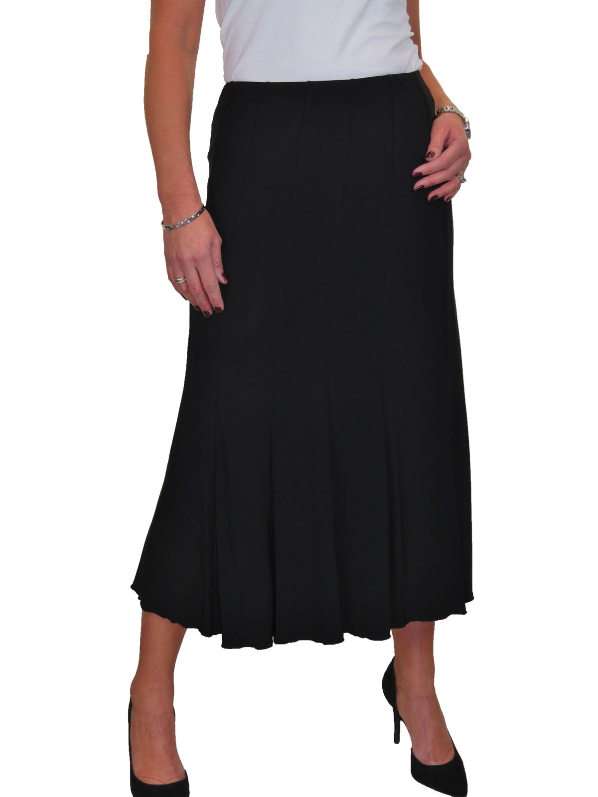 Smart Midi Maxi Panel Fishtail Lined Skirt Black