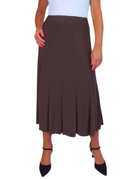 Smart Midi Maxi Panel Fishtail Lined Skirt Brown