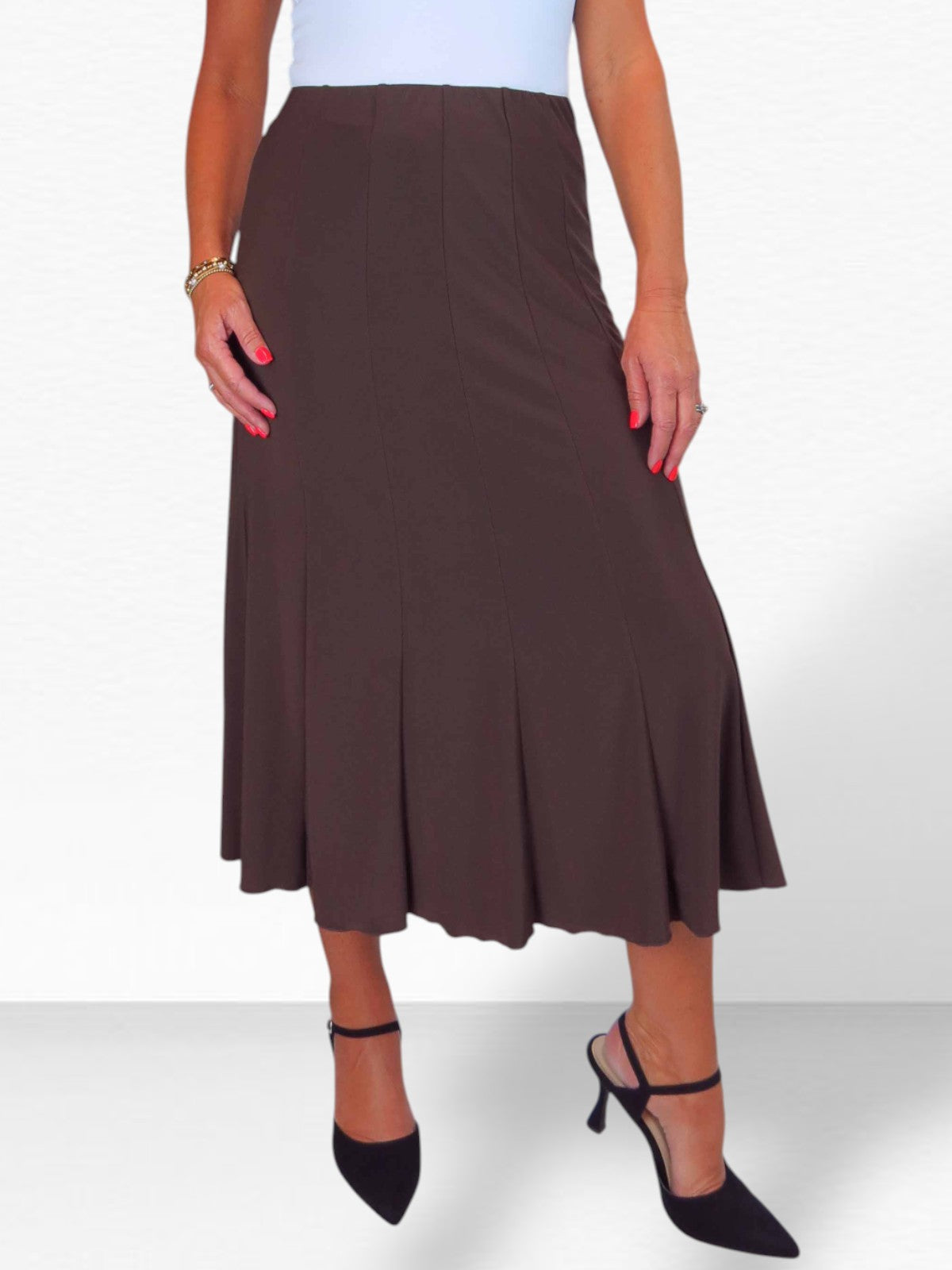 Smart Midi Maxi Panel Fishtail Lined Skirt Brown