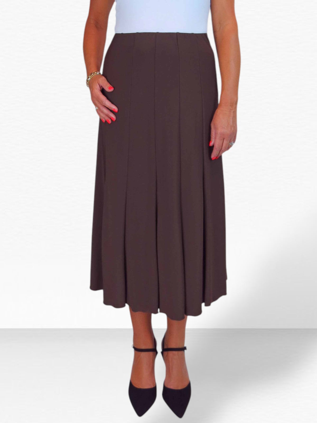 Smart Midi Maxi Panel Fishtail Lined Skirt Brown