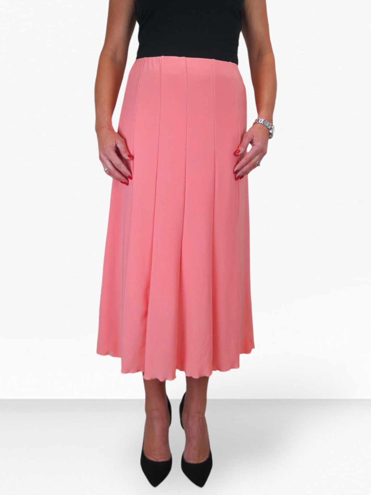 Midi Maxi Panel Fishtail Lined Skirt Peach