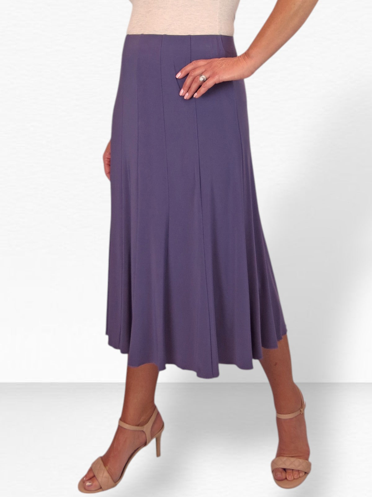 Smart Midi Maxi Panel Fishtail Lined Skirt Purple