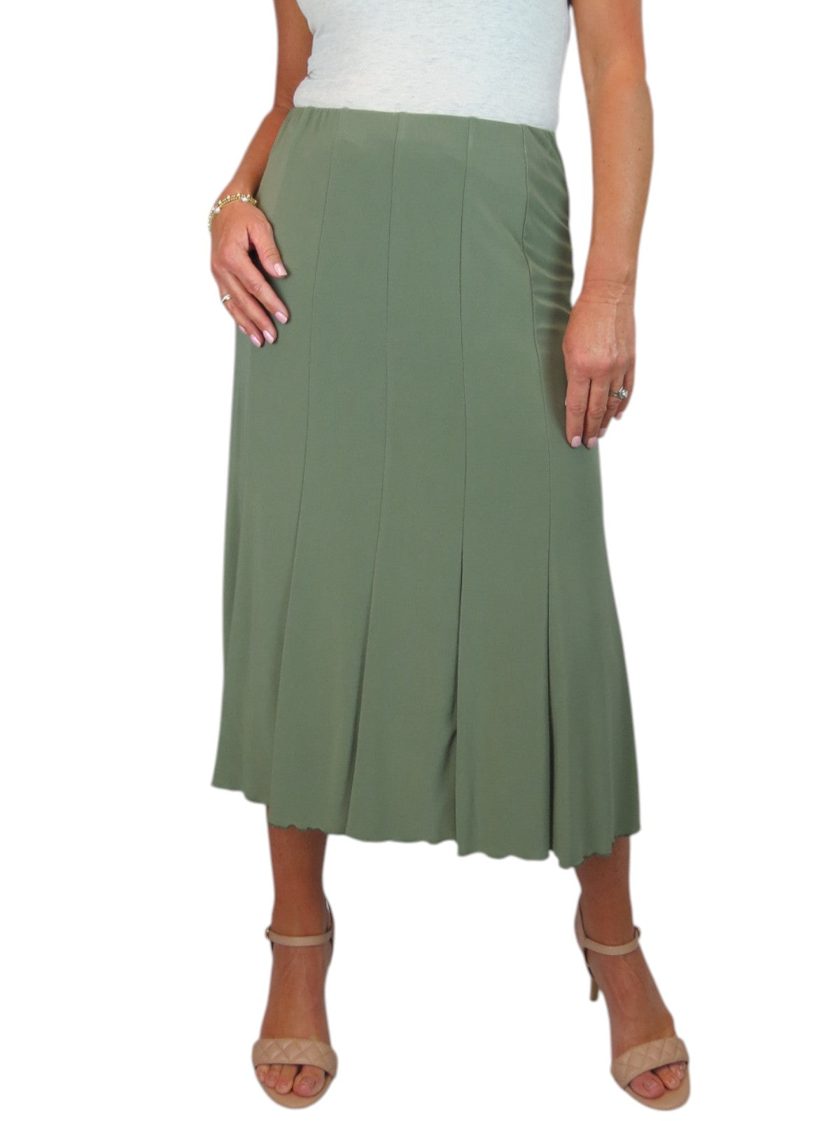 Smart Midi Panel Fishtail Lined Skirt Olive Green