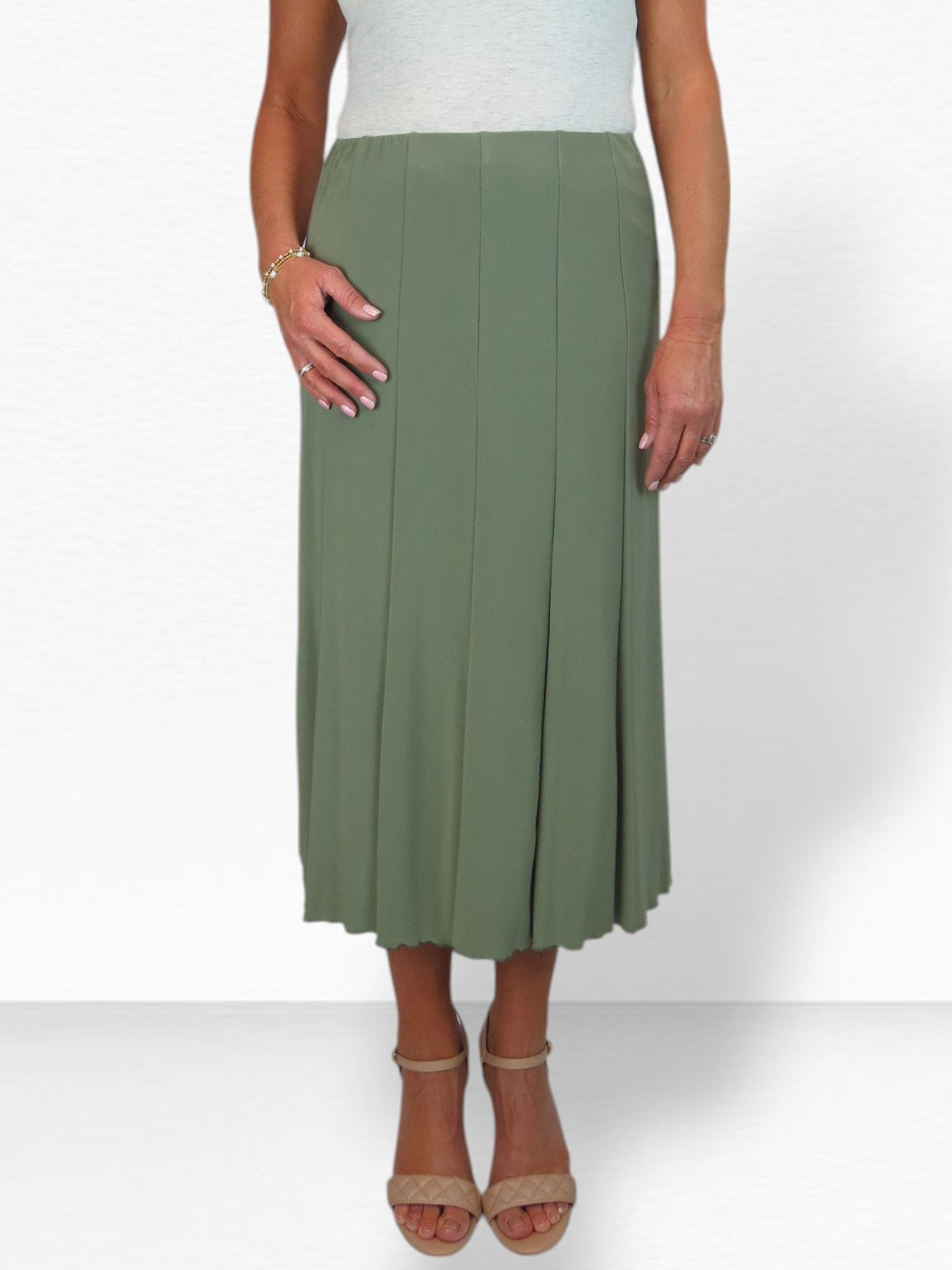 Smart Midi Panel Fishtail Lined Skirt Olive Green