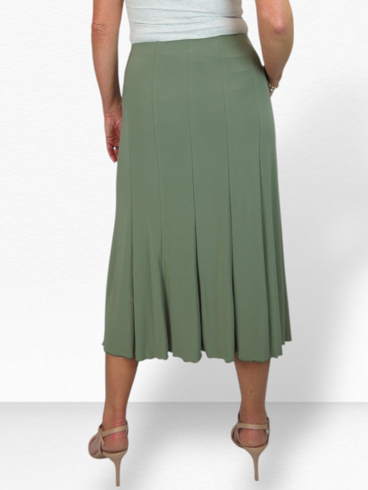 Smart Midi Panel Fishtail Lined Skirt Olive Green