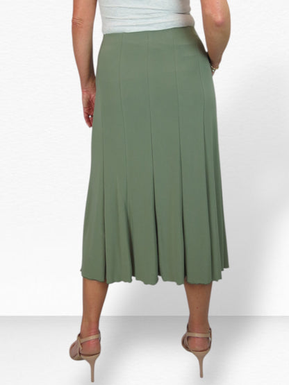 Smart Midi Panel Fishtail Lined Skirt Olive Green