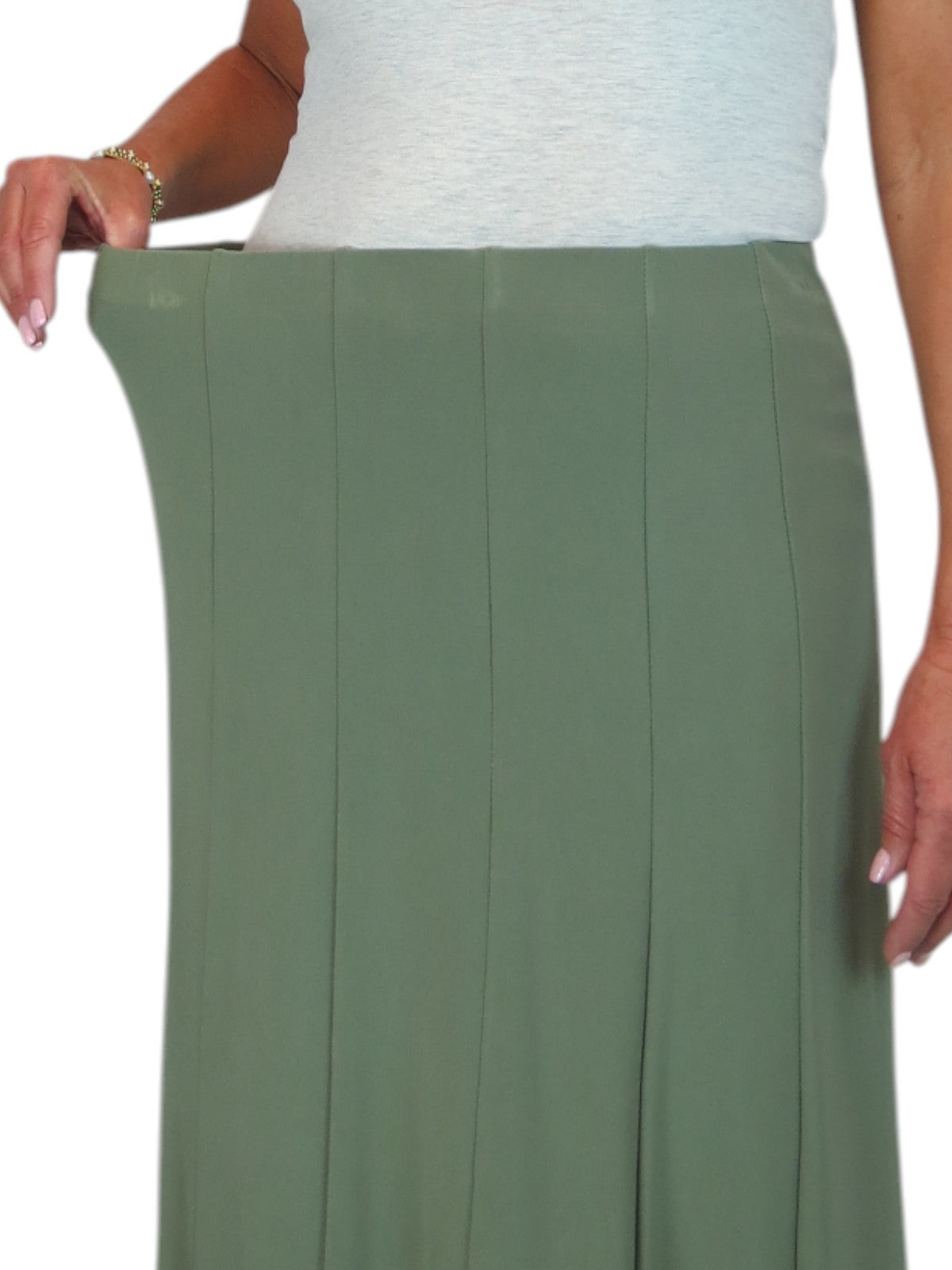 Smart Midi Panel Fishtail Lined Skirt Olive Green