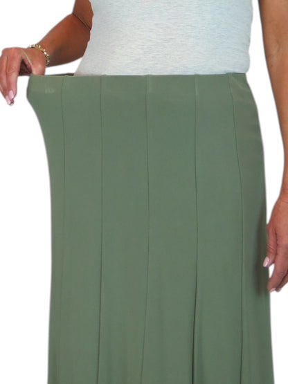Smart Midi Panel Fishtail Lined Skirt Olive Green