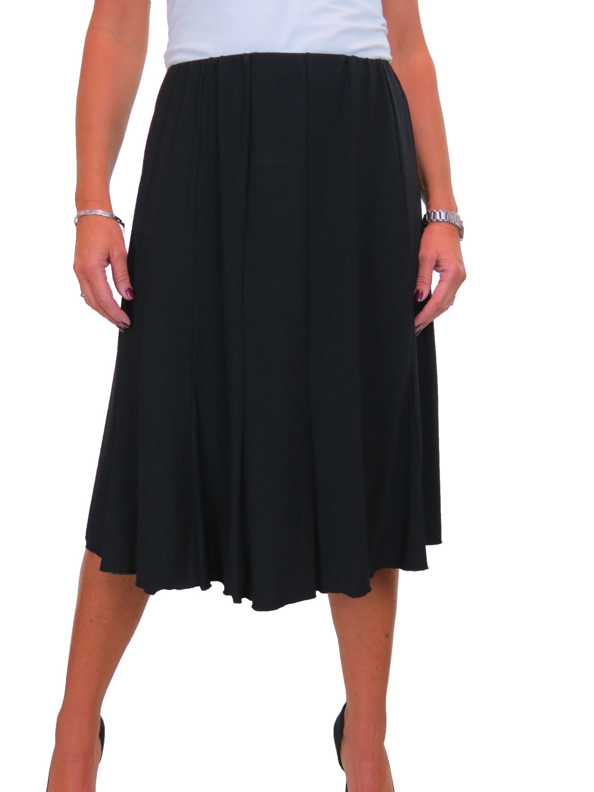 Smart Lined Stretch Below Knee Flare Skirt Black