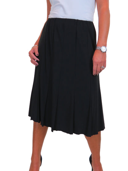 Smart Lined Stretch Below Knee Flare Skirt Black