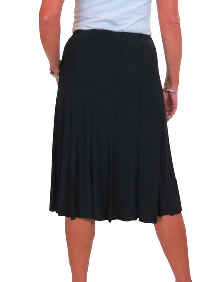 Smart Lined Stretch Below Knee Flare Skirt Black