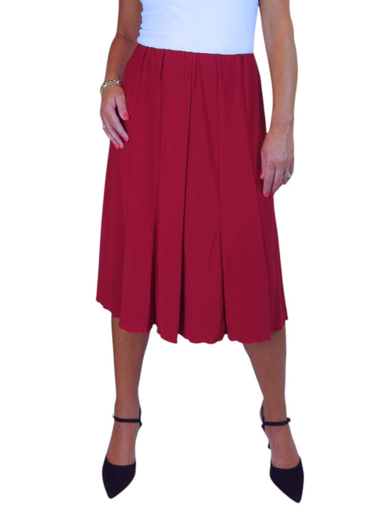 Smart Lined Stretch Below Knee Flare Skirt Deep Red