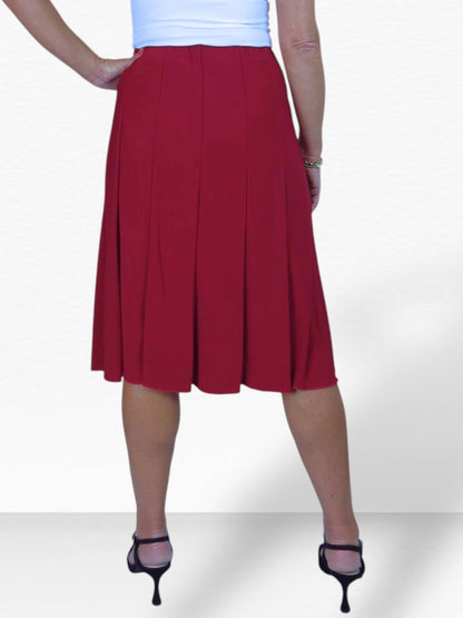 Smart Lined Stretch Below Knee Flare Skirt Deep Red