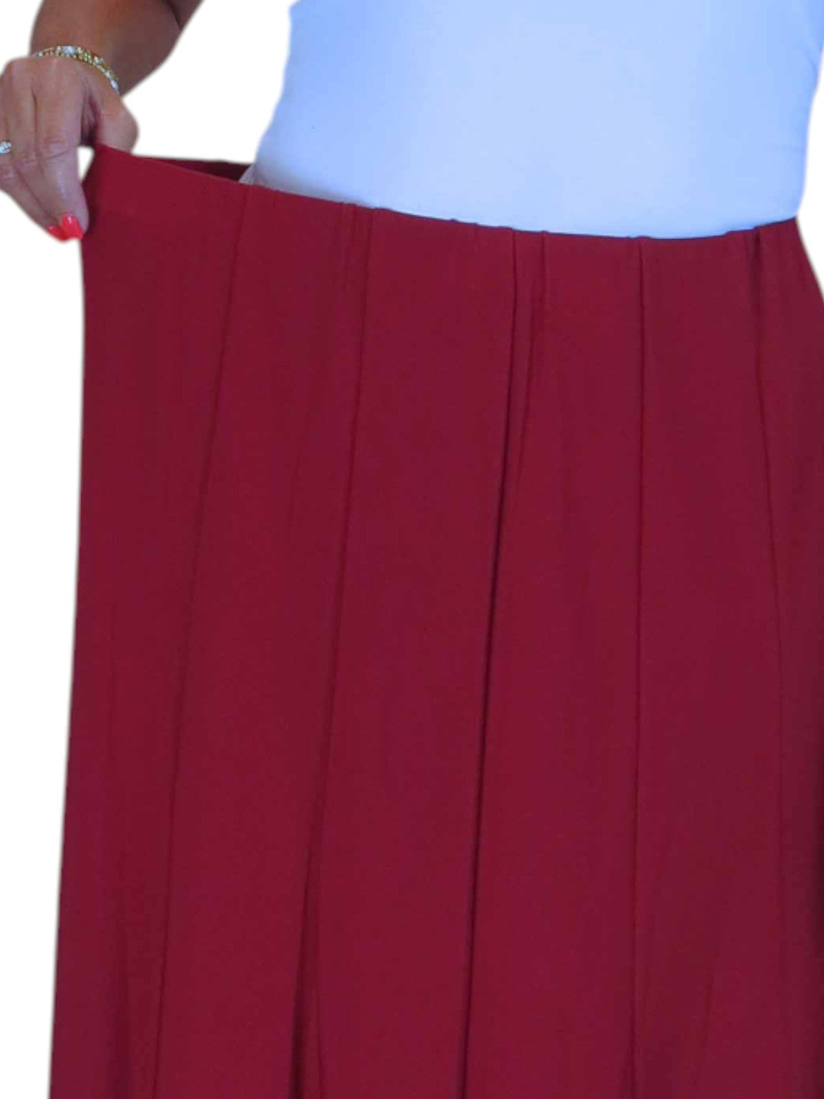 Smart Lined Stretch Below Knee Flare Skirt Deep Red