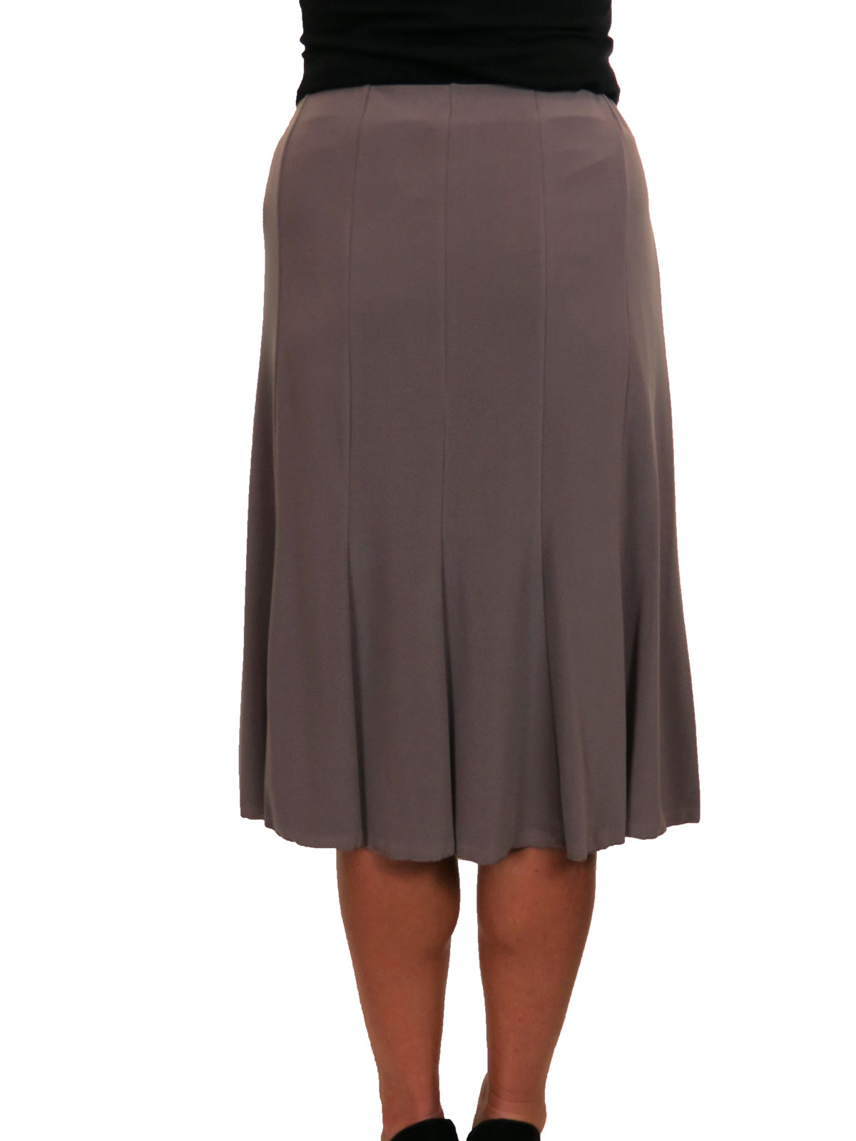 Smart Lined Stretch Below Knee Flare Skirt Taupe