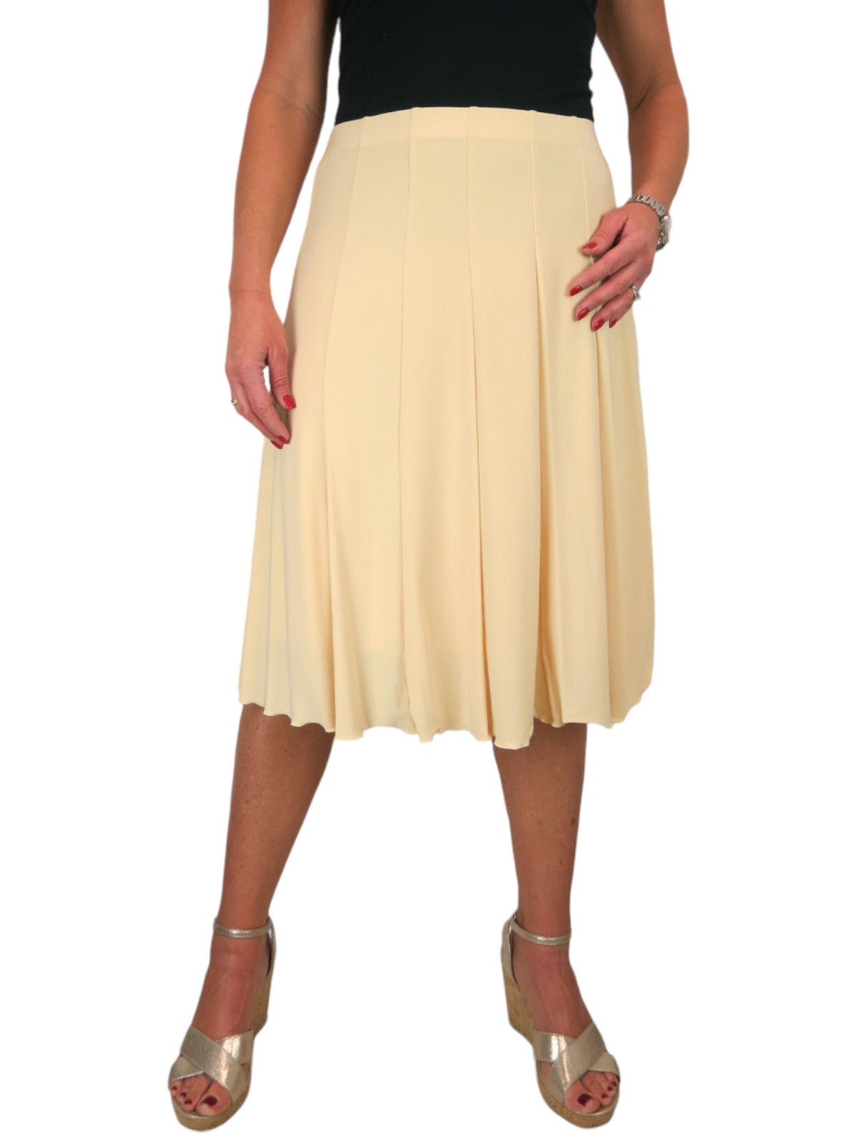 Fully Lined Stretch Below Knee Flare Skirt Lemon