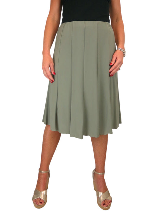 Fully Lined Stretch Below Knee Flare Skirt Olive