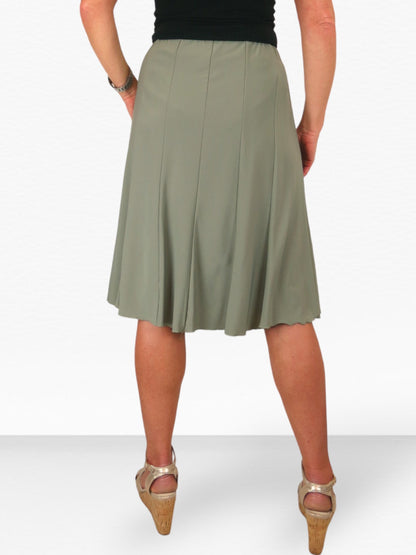Fully Lined Stretch Below Knee Flare Skirt Olive