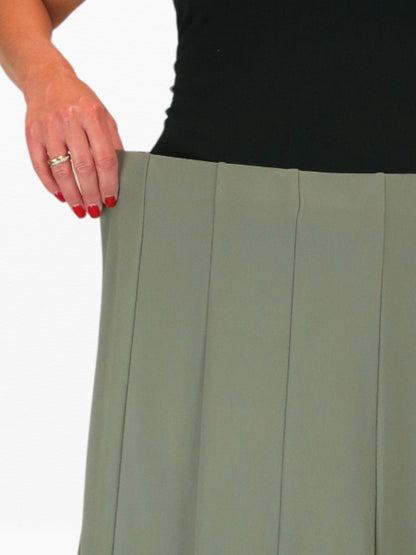 Fully Lined Stretch Below Knee Flare Skirt Olive
